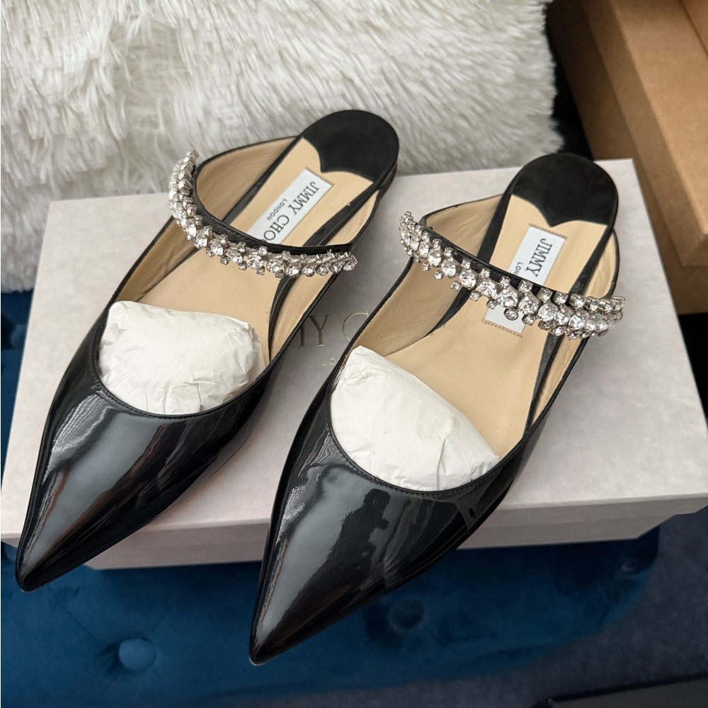 Jimmy Choo Black Crystal Embellished Mules - Picture 2 of 5